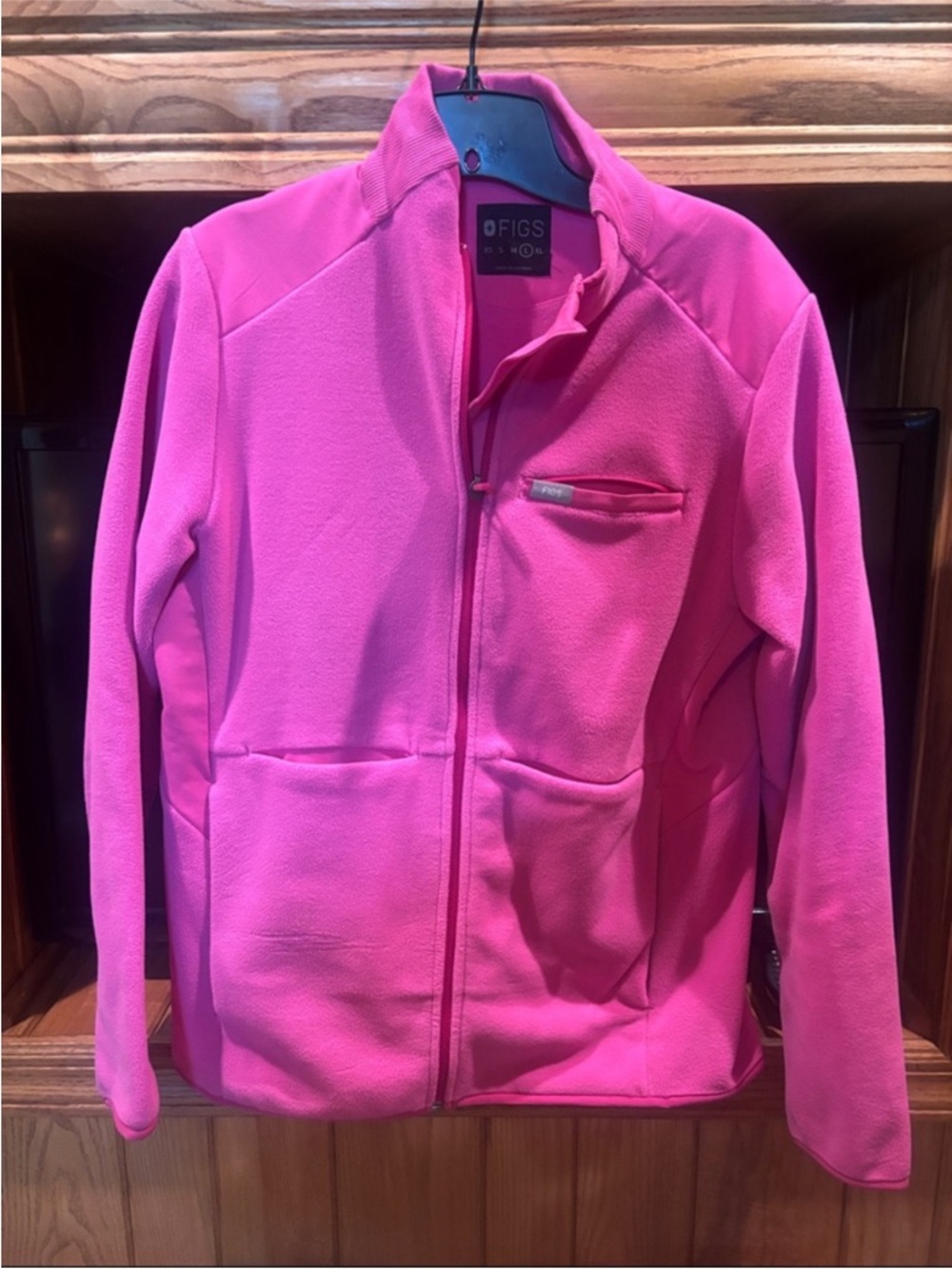 Figs Hot Pink Fleece Jacket with Chest Pocket